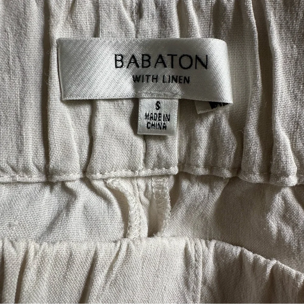 Babaton Linen Blend Pants Cream Elastic Waist Size‎ Small
